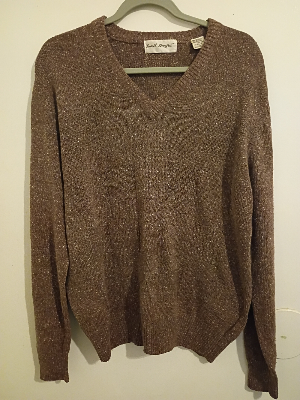 VTG Lowell Dreyfuss Men's Brown V-Neck Knit Sweater Silk -Angora Blend‎ Sz XL